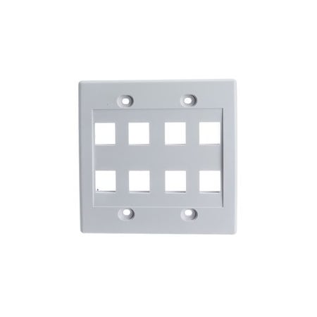 Cable Wholesale Keystone Wall Plate, White, 8 Port, Dual Gang 301-8K-W